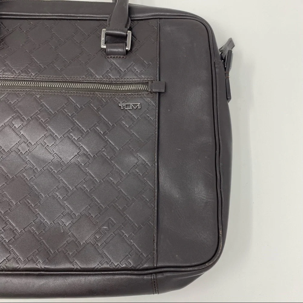 Tumi Ticon Brown Leather Brief Top Zip Bag Case